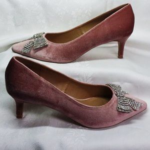 Pink/Mauve Sz 8 Velvet Rhinestone Bow Heels